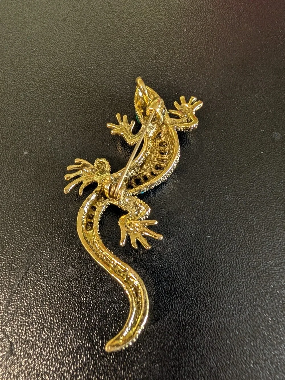 Gold-tone Jeweled Lizard Accent — Blue and Pink Crystals